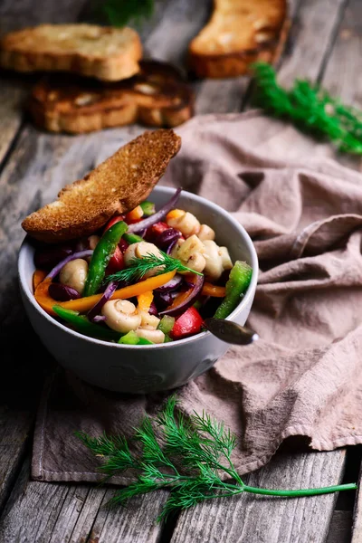 Vegetable salad with pickled mushrooms .selective focus — Stock Photo, Image