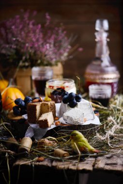 Kesme tahtasında taze keçi peyniri. seçici odak