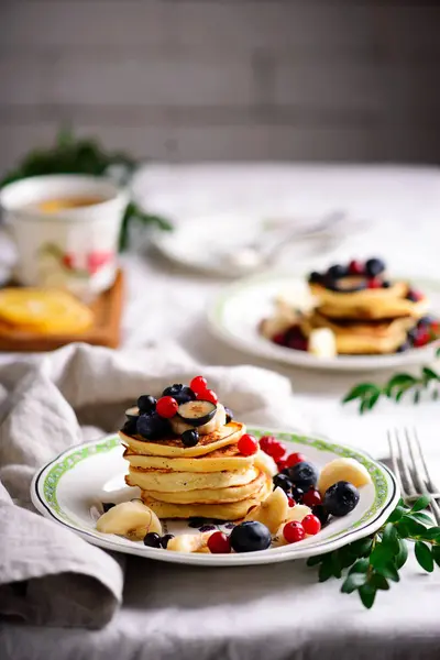 Gluten free pancakes with mixed berry.style vintage — Stock Photo, Image