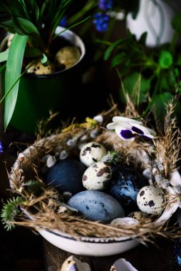 Paskalya renkli yumurtalar. Kır tarzı..