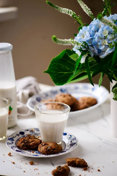 Almond chocolate chip vegan cookies..style rustic.selective focus