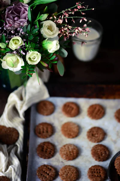 Buckwheat Graham Cracker Vegan Cookies Style Rustic Selective Focus — Stock fotografie