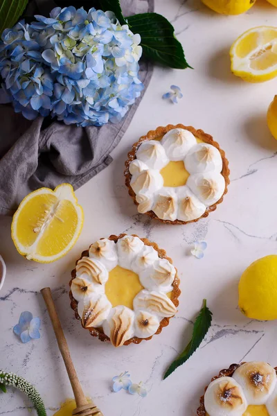 Vegan Lemon Meringue Tart Style Vintag Consitive Focus — 스톡 사진