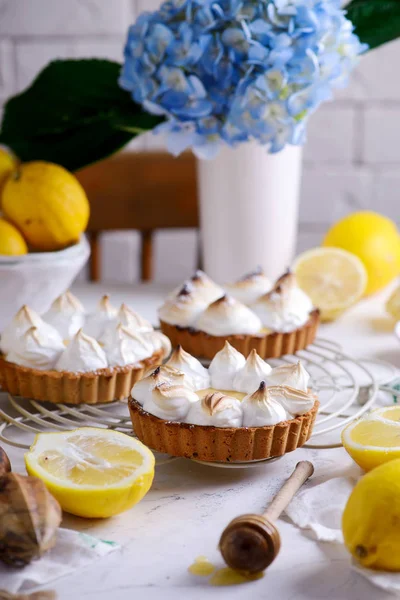 Vegan lemon meringue tart.style vintage.selective focus