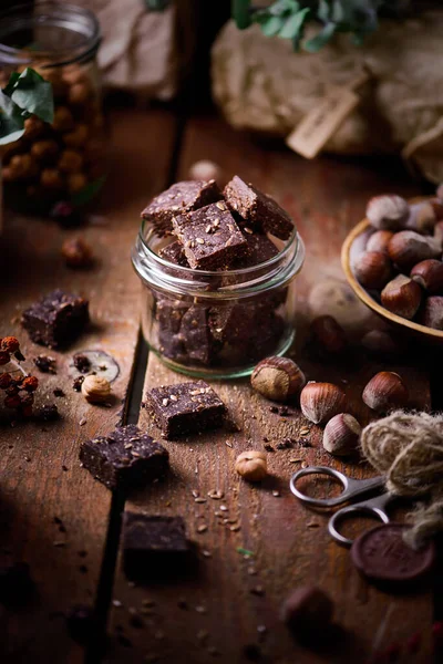 Vegansk Nutella Fudge Stil Rustik Selective Fokus — Stockfoto