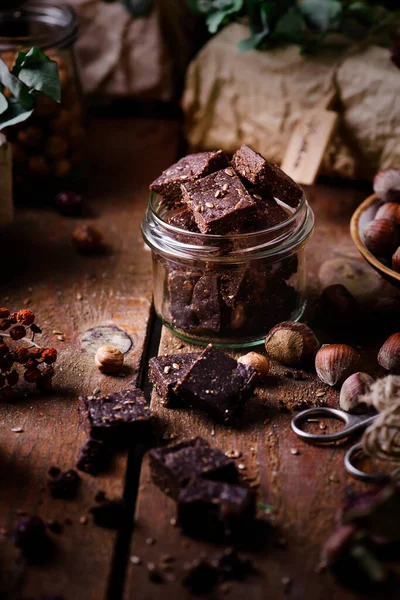 Vegansk Nutella Fudge Stil Rustik Selective Fokus — Stockfoto