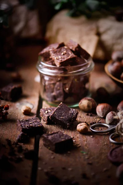 Veganistische Nutella Fudge Stijl Rustic Selectieve Focus — Stockfoto