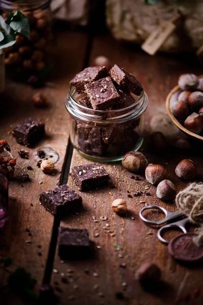 Vegansk Nutella Fudge Stil Rustik Selective Fokus — Stockfoto