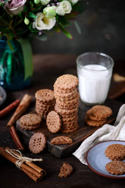 Buckwheat graham cracker vegan cookies..style rustic.selective focus