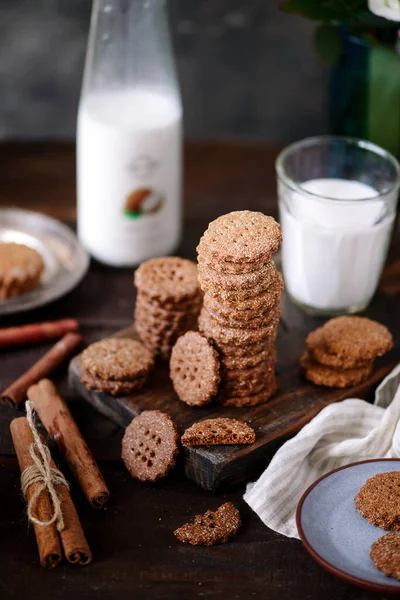 Buckwheat graham cracker vegan cookies..style rustic.selective focus