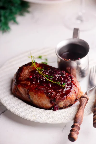 Steak with wine sauce ..style rustic.selective focus