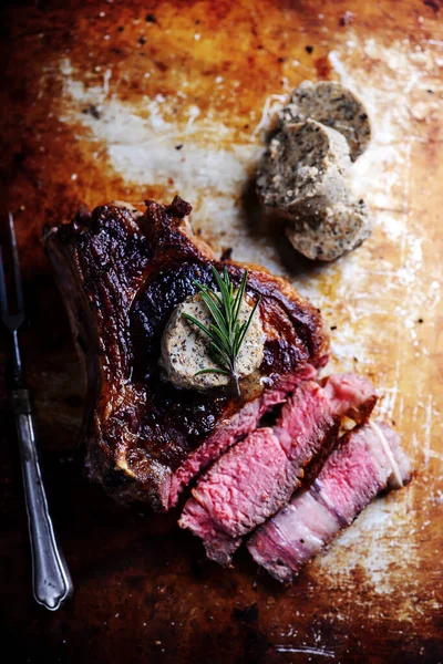 Bife Com Molho Vinho Estilo Rustic Selective Foco — Fotografia de Stock