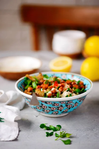 Rostad Blomkålssallad Med Citron Tahini Dressing Livsstil Stil Selective Fokus — Stockfoto