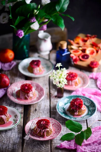 Blutorange Tee Mandel Sizilianischen Kuchen Vintage Style Selektive Fokus — Stockfoto