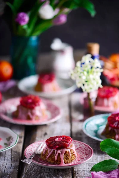 Blutorange Tee Mandel Sizilianischen Kuchen Vintage Style Selektive Fokus — Stockfoto