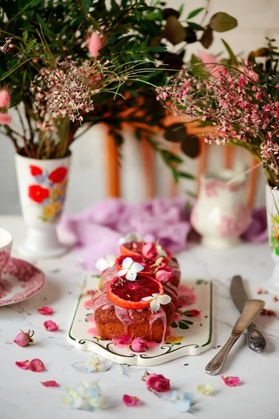 Vegan Sang Orange Cake Vintage Style Selective Focus — Photo