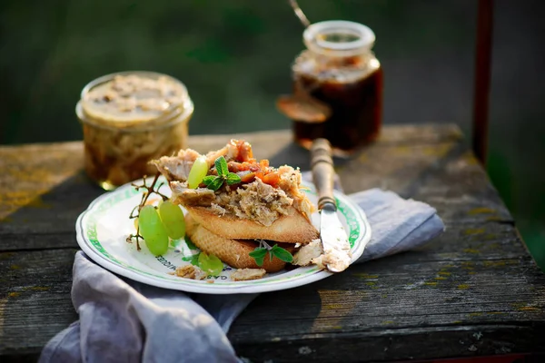 Crostini Gelé Kanin Förrätt Utomhus Foto Selektivt Fokus — Stockfoto