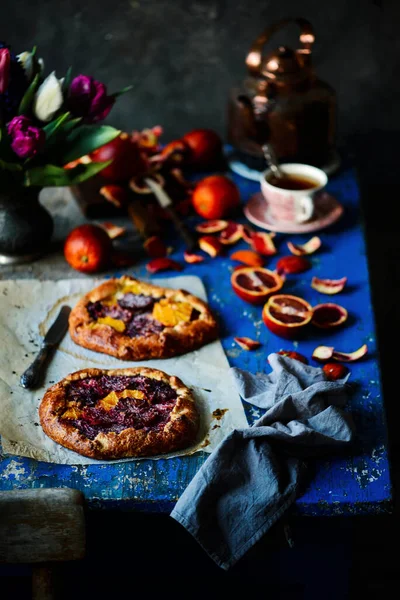 Blutorange Galette Dunkles Photo Vintage Style Selektiver Fokus — Stockfoto