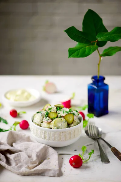 Ensalada Patata Pepino Vinagre Enfoque Selectivo —  Fotos de Stock