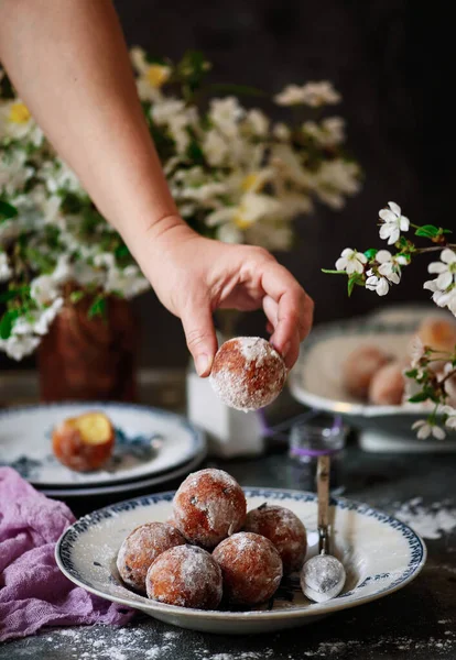 Ricotta Donuts Mit Lavendel Style Vintage Selektiver Fokus — Stockfoto