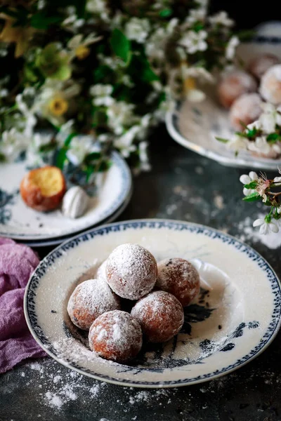 Pączki Ricotta Lawendy Styl Vintage Selective Focus — Zdjęcie stockowe