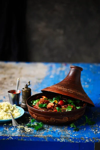 Moroccan Lamb Tagine Style Rustic Selective Focus — Stock Photo, Image