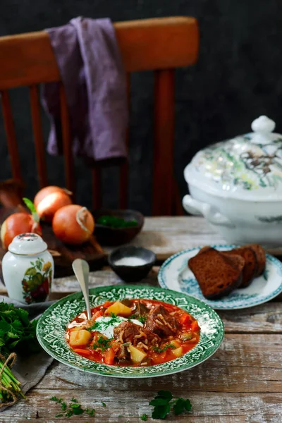 Rassolnik Soupe Russe Traditionnelle Avec Pickles Style Rustic Selective Focus — Photo