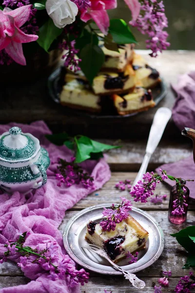 Blueberry Cheesecake Riegel Style Rustic Selektiver Fokus — Stockfoto