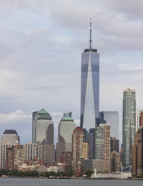 Manhattan şehir merkezinin panoramik görüntüsü Sunset, New York