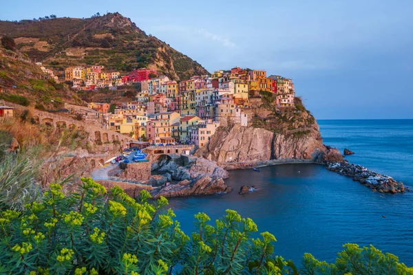 Tramonto Sulle Cinque Terre Manarola Toscana Italia — Foto Stock