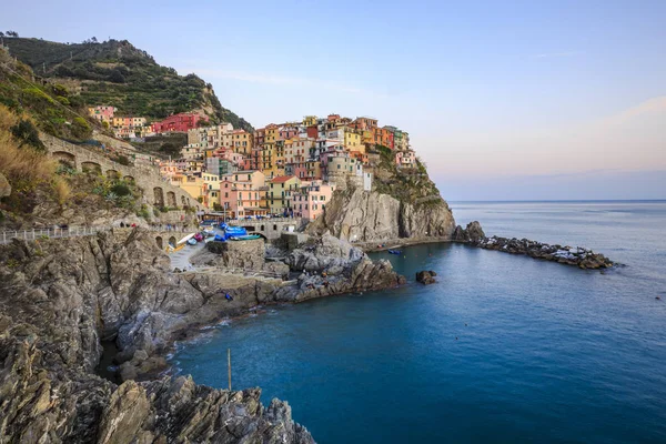 Tramonto Sulle Cinque Terre Manarola Toscana Italia — Foto Stock