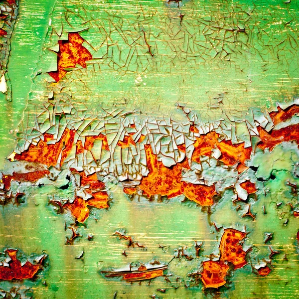 Pintura pelada sobre fondo metálico oxidado —  Fotos de Stock