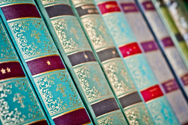 Old books background. row of books. — Stock Photo, Image