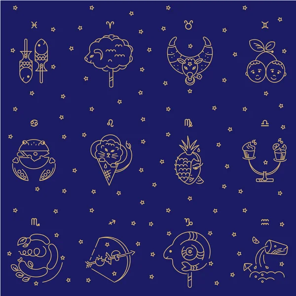 Kids Seamless Pattern Signe Zodiaque Étoiles Constellations Couleur Dorée Sur — Image vectorielle
