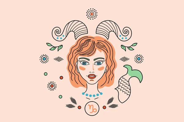 Ilustração Signos Zodíaco Constelações Capricórnio Logotipo Tatuagem Menina Mulher Com — Fotografia de Stock