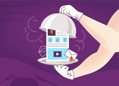 Doygunluk konulu illüstrasyon sıcak haberler, bilgi alanı, İnternet, sosyal ağlar, web sayfaları