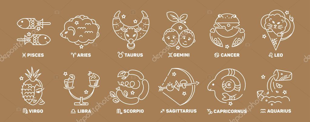 Zodiac Signs Stars White Color Constellations Golden Background Logo Tattoo Royalty Free Stock Photos