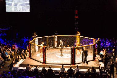 Hamburg, Almanya - 18 Kasım 2017: Said-Magomed Yanderbaev ve biz aşk Mma 34 sırasında kırmızı Kisangou arasındaki mücadele