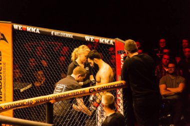 Hamburg, Almanya - 18 Kasım 2017: Ali Ramazan ve Aaron Froehlich biz aşk Mma 34 sırasında arasındaki mücadele 