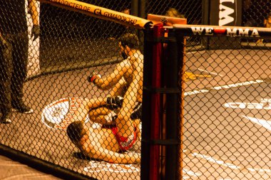 Hamburg, Almanya - 18 Kasım 2017: Ali Ramazan ve Aaron Froehlich biz aşk Mma 34 sırasında arasındaki mücadele 