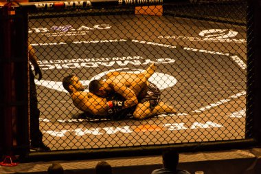 Hamburg, Almanya - 18 Kasım 2017: Idris Aloulou ve Jonathan Grenon biz aşk Mma 34 sırasında arasındaki mücadele 