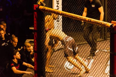 Hamburg, Almanya - 18 Kasım 2017: Idris Aloulou ve Jonathan Grenon biz aşk Mma 34 sırasında arasındaki mücadele 