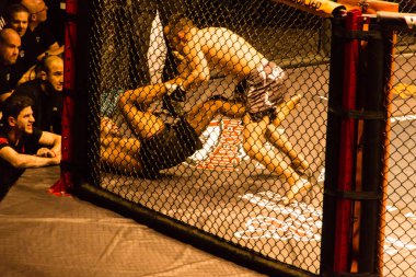 Hamburg, Almanya - 18 Kasım 2017: Idris Aloulou ve Jonathan Grenon biz aşk Mma 34 sırasında arasındaki mücadele 