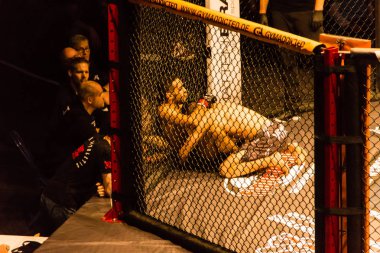 Hamburg, Almanya - 18 Kasım 2017: Idris Aloulou ve Jonathan Grenon biz aşk Mma 34 sırasında arasındaki mücadele 