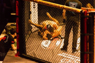 Hamburg, Almanya - 18 Kasım 2017: Idris Aloulou ve Jonathan Grenon biz aşk Mma 34 sırasında arasındaki mücadele 