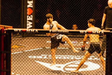 Hamburg, Almanya - 18 Kasım 2017: Yaaa Schafie ve Ashab Elichanov biz aşk Mma 34 sırasında arasındaki mücadele 