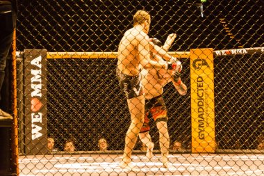Hamburg, Almanya - 18 Kasım 2017: Roland Krifft ve Tino Mueller sırasında biz aşk Mma 34 arasındaki mücadele 