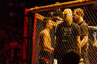 Hamburg, Almanya - 18 Kasım 2017: Alexander parlaklık ve Mustafa Ahmedi biz aşk Mma 34 sırasında arasındaki mücadele 