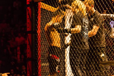 Hamburg, Almanya - 18 Kasım 2017: Alexander parlaklık ve Mustafa Ahmedi biz aşk Mma 34 sırasında arasındaki mücadele 