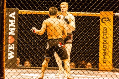 Hamburg, Almanya - 18 Kasım 2017: Alexander parlaklık ve Mustafa Ahmedi biz aşk Mma 34 sırasında arasındaki mücadele 